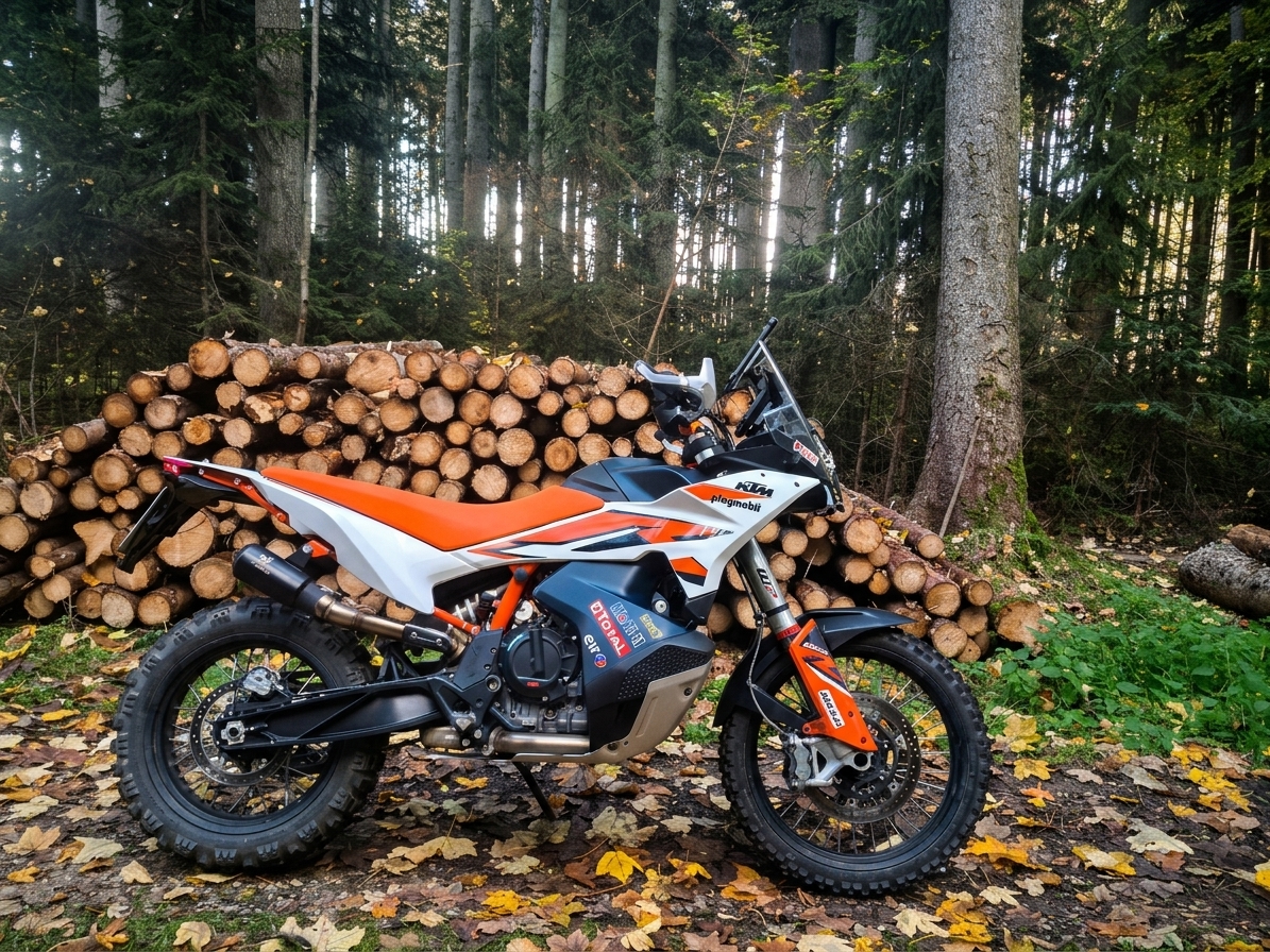 Southmoto KTM 890 Adventure R am Holzstoß